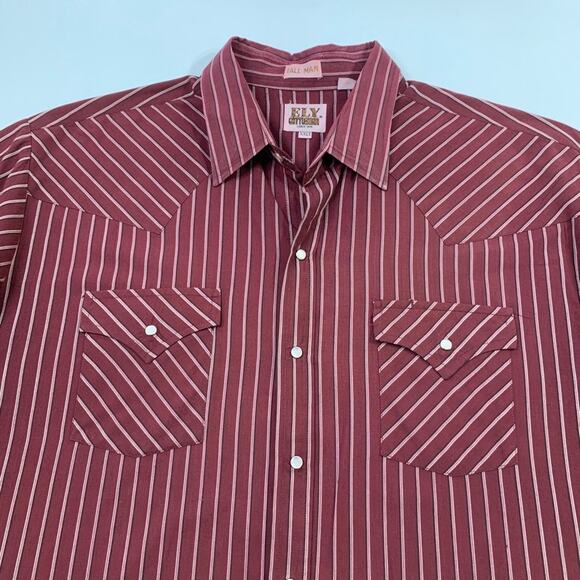 Vintage Ely Cattleman Shirt Mens 2XLT Tall Burgundy Pearl Snap Striped Western - Picture 3 of 9